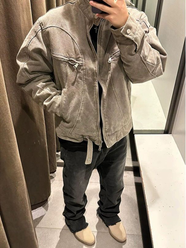 Men's Clothing Dirty Denim Jacket For Men Autumn Retro Long Sleeve Loose Silhouette Denim Top_viptrois.com