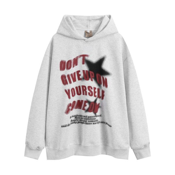 Large Letter Five-Pointed Star Print Hoodie Men's Loose Pullover Vibe Hip-Hop Trend Niche Sports Casual_viptrois.com