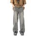 Men's Slightly Flared Loose Straight Leg Jeans High Street Style Summer Vibe Design Zipper Trousers_viptrois.com