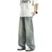American Curved Knife Jeans Men's Trendy Washed Straight Casual Loose Wide Leg Long Pants Cleanfit_viptrois.com