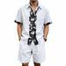 Men's Linen Short Sleeve Shirt And Shorts Set - Breathable Summer Outfit, Casual Lightweight Two-Piece Lounge Suit_viptrois.com