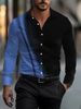 Men's Contrast Trim Dress Shirt – Stretch Polyester Business Casual Long Sleeve With All-Over Print (Black/Blue/Red Stripe Options)_viptrois.com