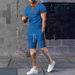 Men's Clothing Waffle Color Matching Short Sleeved Shorts Two Piece Casual Suit_viptrois.com