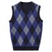 Men's Wool Blend V-Neck Sleeveless Sweater Vest - Classic Checkered & Camouflage Pattern, Slim Fit, Autumn Casual Wear_viptrois.com
