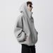 Oversized Zip-Up Hoodie – Heavyweight Poly-Cotton Blend Streetwear Jacket With Stand Collar & Utility Pockets (M-3XL, Grey/Black)_viptrois.com