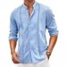 Men's Clothing Men's Cotton And Linen Blended Cardigan Button Solid Color Daily Casual Stand Up Collar Long Sleeved Shirt_viptrois.com