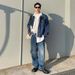 China-Chic Hip Hop Pleated Fashion Irregular Denim Men's High Street Versatile Casual Loose Couple Jacket_viptrois.com