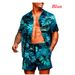 New loose Hawaiian style youth floral print casual shirt set_viptrois.com