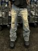 Men's Distressed Washed Ripped Jeans High Street Grunge Style Patchwork Splatter Paint Loose Straight Leg Flared Hem_viptrois.com