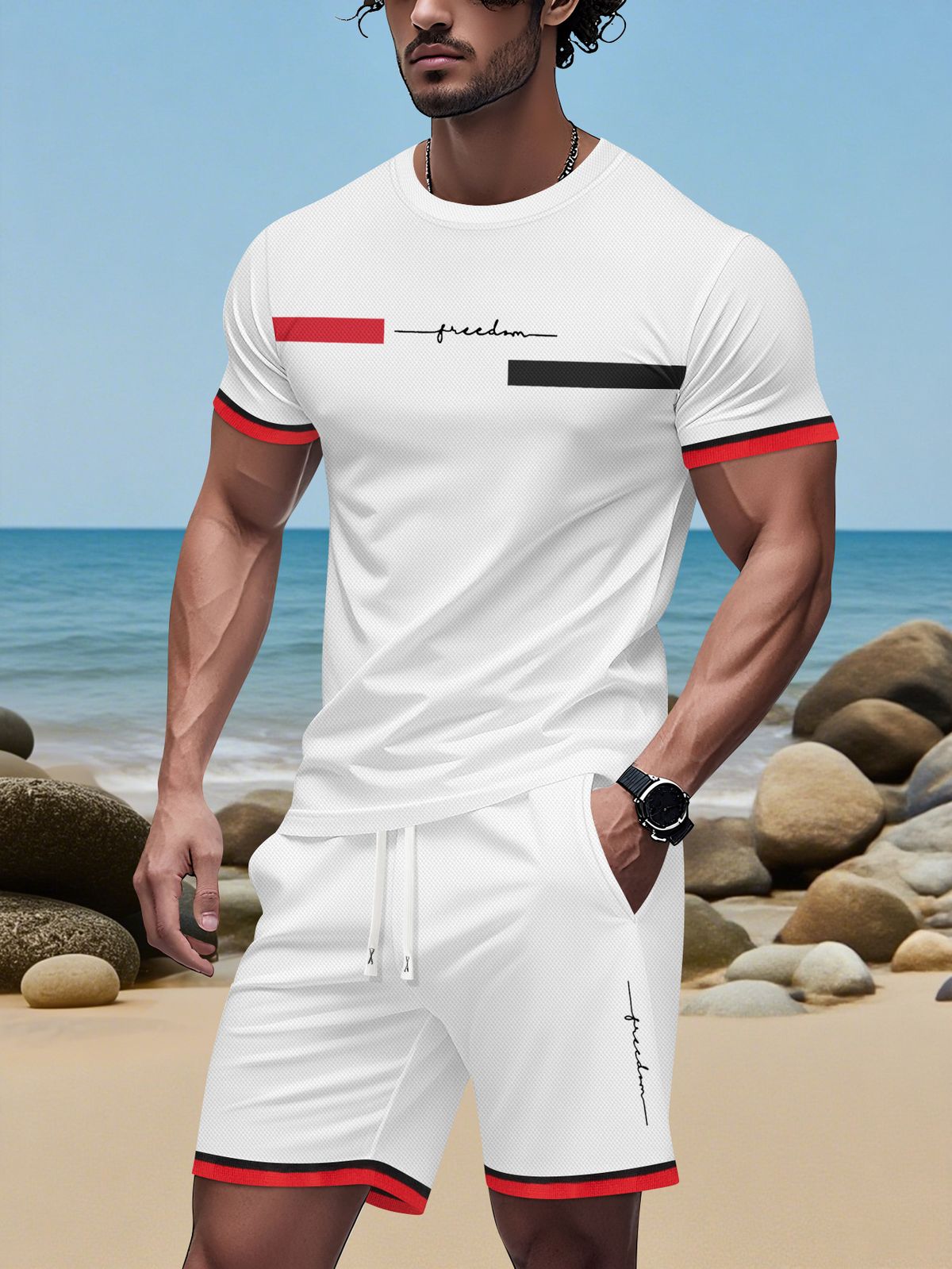 Men's 3D Digital Print Sports Two-Piece Set - Breathable Short Sleeve T-Shirt & Shorts Outfit_viptrois.com
