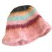 Dopamine color blocked striped plush knitted fisherman for women, 2024 autumn and winter warm woolen hat, big head_viptrois.com