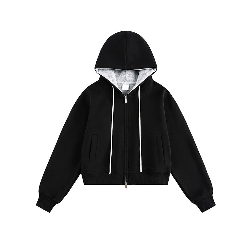 Pure Pure Qilin Men's Clothing 11 Colors Sweatshirt Solid Color 430g Heavyweight Loose Short Small Size Women's Color-Block Zipper_viptrois.com