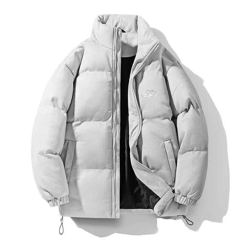 Men's Clothing Style Suede Cotton Padded Jacket For Men, Silicone Star Letter Loose Fitting Puffer Jacket, Fashionable Cotton Coat._viptrois.com