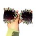 Fashion Hollow Pearl Legs Large Square Frame Sunglasses For Women Trend Big Face Slim Metal Frame Sunglasses_viptrois.com