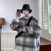 New plaid woolen sweatshirt for men, trendy student top, autumn and winter round neck long sleeved T-shirt jacket_viptrois.com