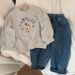 2024 neutral style Korean version autumn new item boys' and girls' western-style hoodie, children's baby pullover top,_viptrois.com