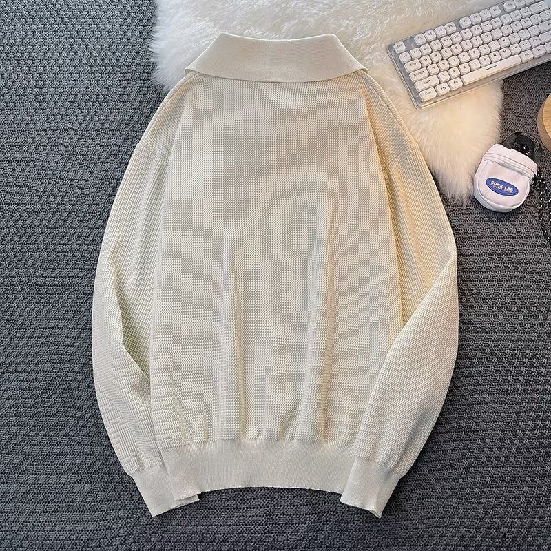 New autumn and winter men's knitted retro outerwear with loose and trendy collared sweater, youth line jacket_viptrois.com