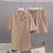Men's Summer Loungewear Set - Breathable Cotton-Blend Short Sleeve Shirt & Relaxed Shorts, Lightweight & Comfortable For Home, Travel & Casual Wear_viptrois.com