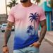 Cross Border Supply Of Hawaiian Coconut Tree Style Short Sleeved T Shirt For Summer Men's Gradient Printing Beach Style Casual Short Sleeved Men_viptrois.com