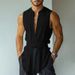 Men's Clothing V Neck Sleeveless Strap Design Vest Fashion Lace Up Design Top_viptrois.com