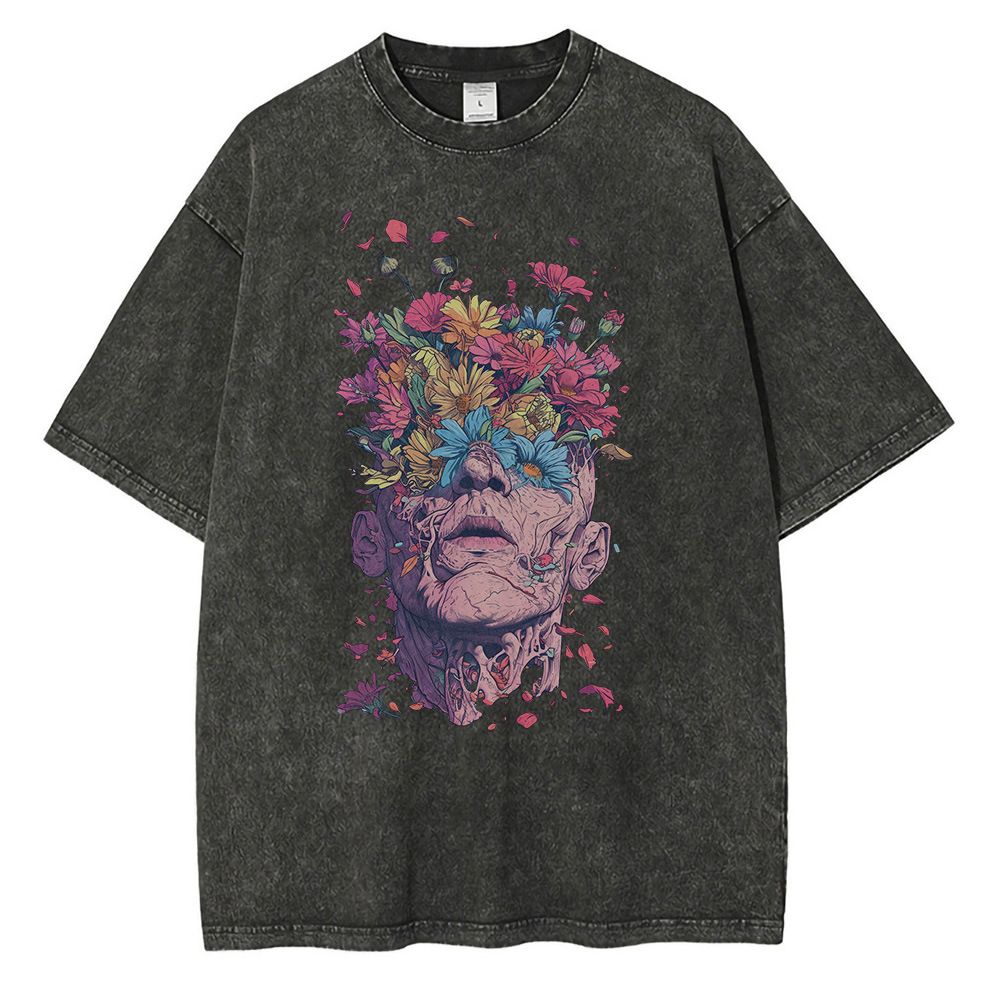 Men's Clothing Cotton T Shirt Flowers Emerge From The Eyes And Head Of A Person Graphic T Shirt Vintage Van Gogh Style Men_viptrois.com