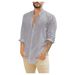 Men's Clothing Loose Linen Cardigan Solid Color Casual Stand Collar Long Sleeve Shirt_viptrois.com