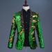 CT Men's Sequin Turn-down Green Fruit Collar Suit Stage Performance Outfit Nightclub Bar DJ Singer Host Trendy Top_viptrois.com