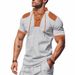 Men's Clothing Retro Lace Up V Neck Fashion Casual Colorblock Short Sleeved T Shirt_viptrois.com