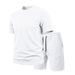 Men's Textured Short Sleeve T-Shirt And Shorts Set Heavyweight Stretch Polyester Lounge Wear in White Black Light Gray Brown_viptrois.com