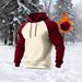 Men's Retro American Style Pullover Hoodie With Color Block Design, Fleece Lined, Relaxed Fit, Long Sleeve, Zipper Front, Casual Streetwear For Winter_viptrois.com