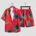 Men's Hawaiian Beach Vacation Loose Fit Couple Trendy Brand Short Sleeve Floral Shirt Casual Two-Piece Set_viptrois.com