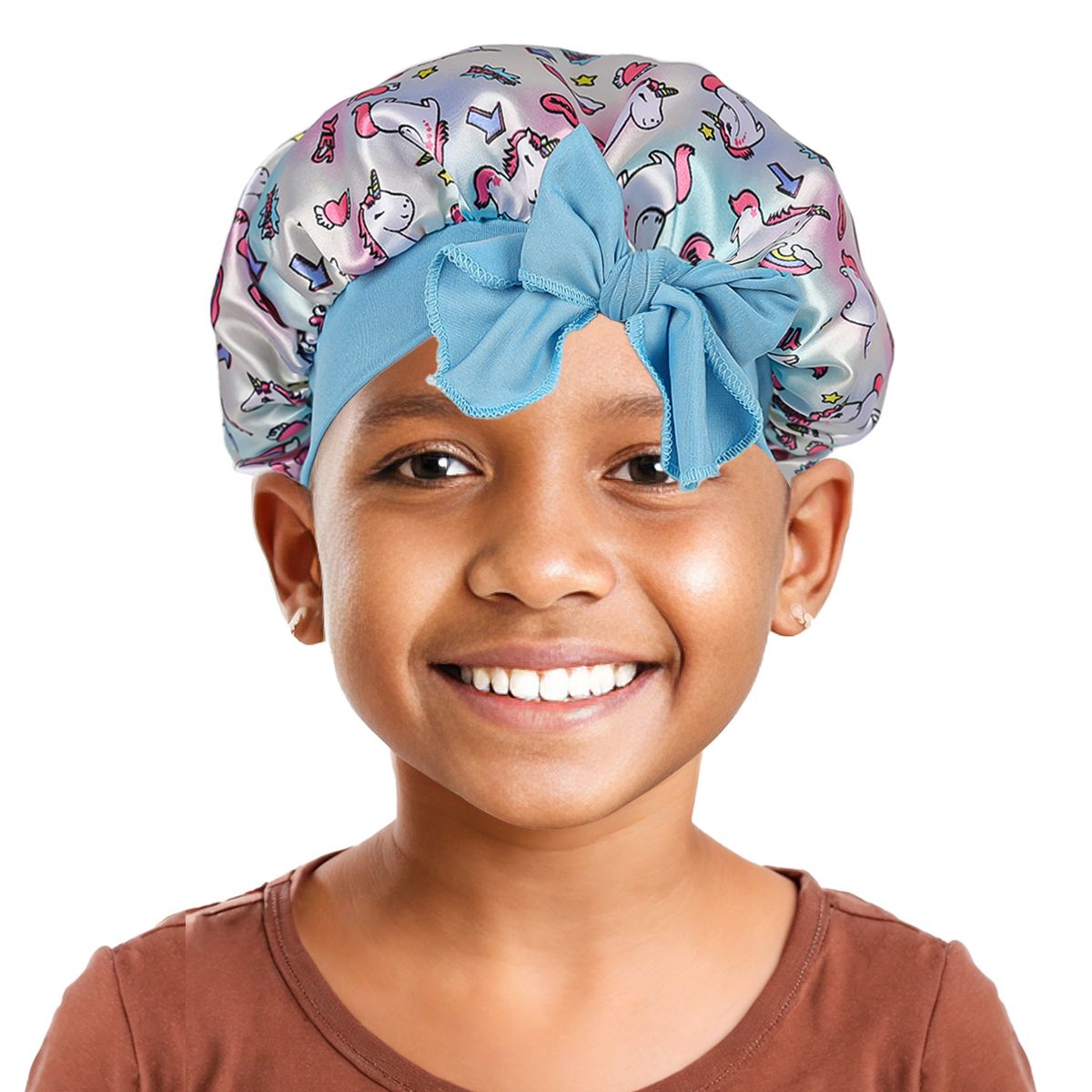 Cross Border Hot Selling Children's Silk Nightcap Bow Versatile Rainbow Unicorn Hat Bonnet One Piece Dropshipping_viptrois.com