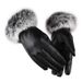 Women's warm gloves autumn and winter PU leather rabbit fur touch screen outdoor cycling plus velvet thickened winter gloves_viptrois.com