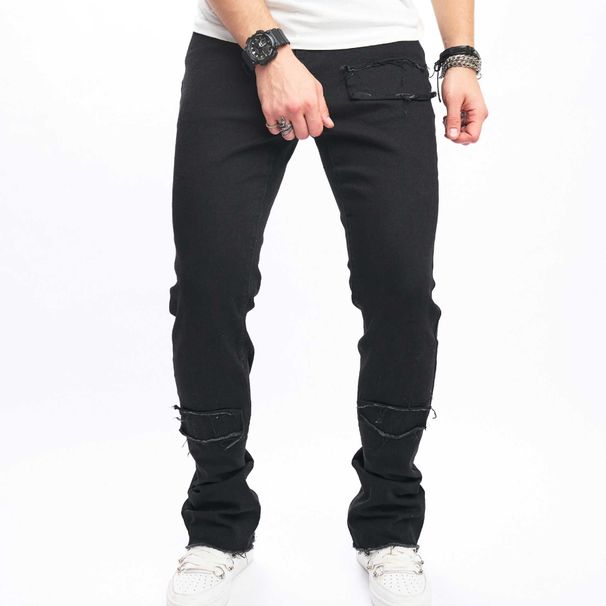 Trendy Tight Fitting Micro Flared Denim Pants For Men's Commuting, Small Horn Solid Color Jeans_viptrois.com