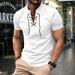 24 Summer Men's Thin V-Neck V-Tie Casual Personality Sports Short Sleeve T-Shirt For Youth_viptrois.com