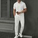 Men's Rib-Knit Polo Shirt & Pants Set - Stretch Polyester Business Casual Outfit For Fall & Spring Color-Fast Collar_viptrois.com