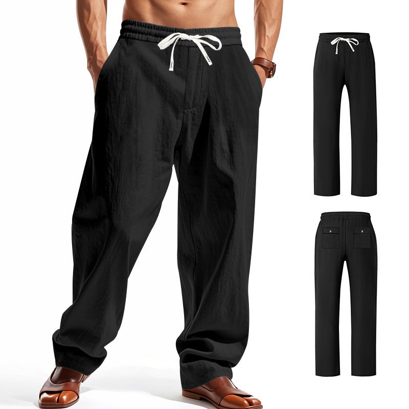 Men's Clothing Loose Linen Casual Wide Leg Trend Beach Sports Breathable Trousers_viptrois.com