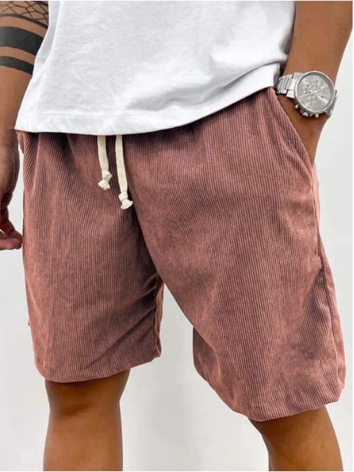Men’s Clothing Spring And Summer Solid Color Lace Up Sports Pants Corduroy Simple Five Point Shorts Men's Shorts Casual Pants_viptrois.com