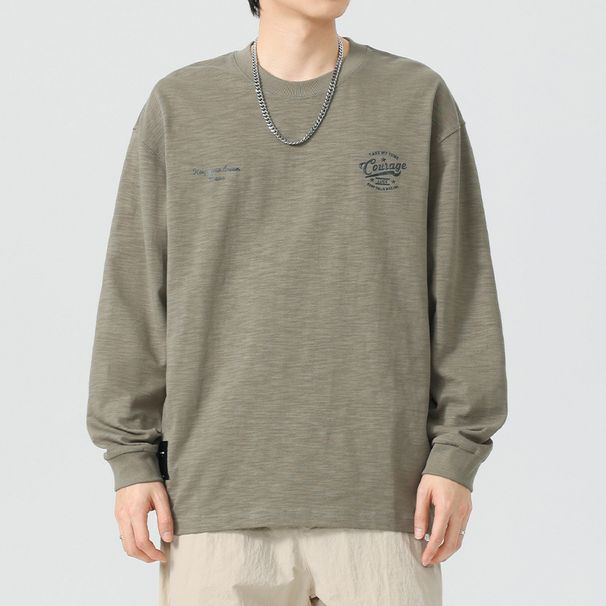 Advanced American Style Light Mature Simple Long Sleeved T-Shirt For Men In Spring And Autumn, Loose Round Neck, Inner_viptrois.com