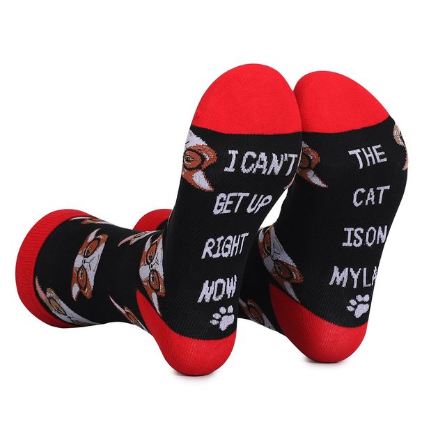 Large size cat dog animal letters men's socks jacquard women's gift autumn and winter thick mid-tube socks_viptrois.com