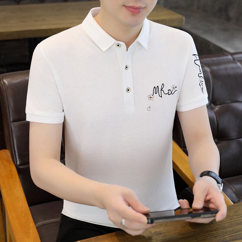 Short-sleeved Men's Ice Silk Cotton Ruffian Handsome Men's Polo Shirt Men's 2025 New Summer Lapel T-shirt Men's Top T_viptrois.com