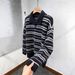 Striped Polo Collar Sweater For Men And Women In Autumn And Winter, Stylish Knit Sweater Jacket_viptrois.com
