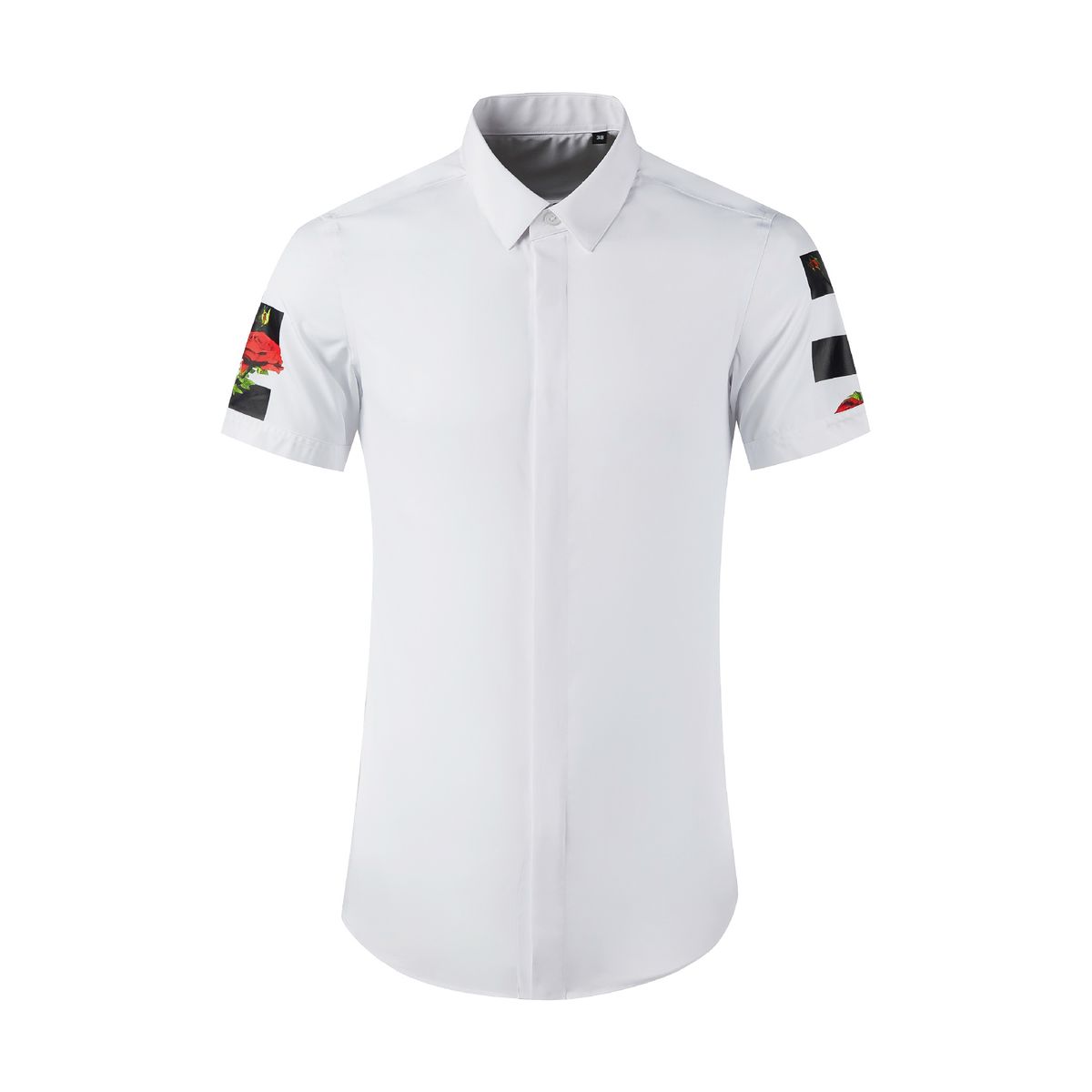 Men’s Short-Sleeve Shirt – Rose Print, Slim Fit, Breathable Cotton Blend, Modern Style_viptrois.com