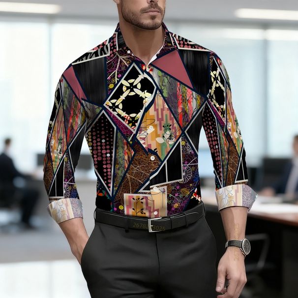 Camisa De Hombre Ligera Con Estampado Floral, Manga Larga, Cuello Casual, Para Primavera Y Otoño, Tallas XS-6XL_viptrois.com