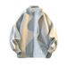 Men's Plus Size Striped Knit Cardigan With Zipper & Stand Collar - Breathable, Machine Washable, Stretchable (Black, Grey, Green)_viptrois.com
