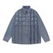 Men's Clothing Retro Design Plaid Floral Heavy Embroidery Denim Long Sleeved Shirt Loose Casual Couple Shirt_viptrois.com