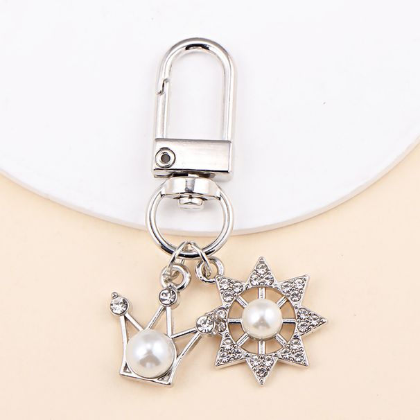 Fashionable Exquisite Pearl Diamond Snowflake Bow Keychain Bag Pendant Girlfriends Friends Memorial Gift_viptrois.com