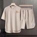 Men's Clothing 2024 Waffle Casual Summer Suit Men's Loose Teen Short sleeved T shirt Shorts Handsome Two piece Suit_viptrois.com