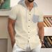 Men's Clothing Men's Summer New Waffle Hooded Color Matching Pocket Buttoned Cardigan Short Sleeved Jacket_viptrois.com