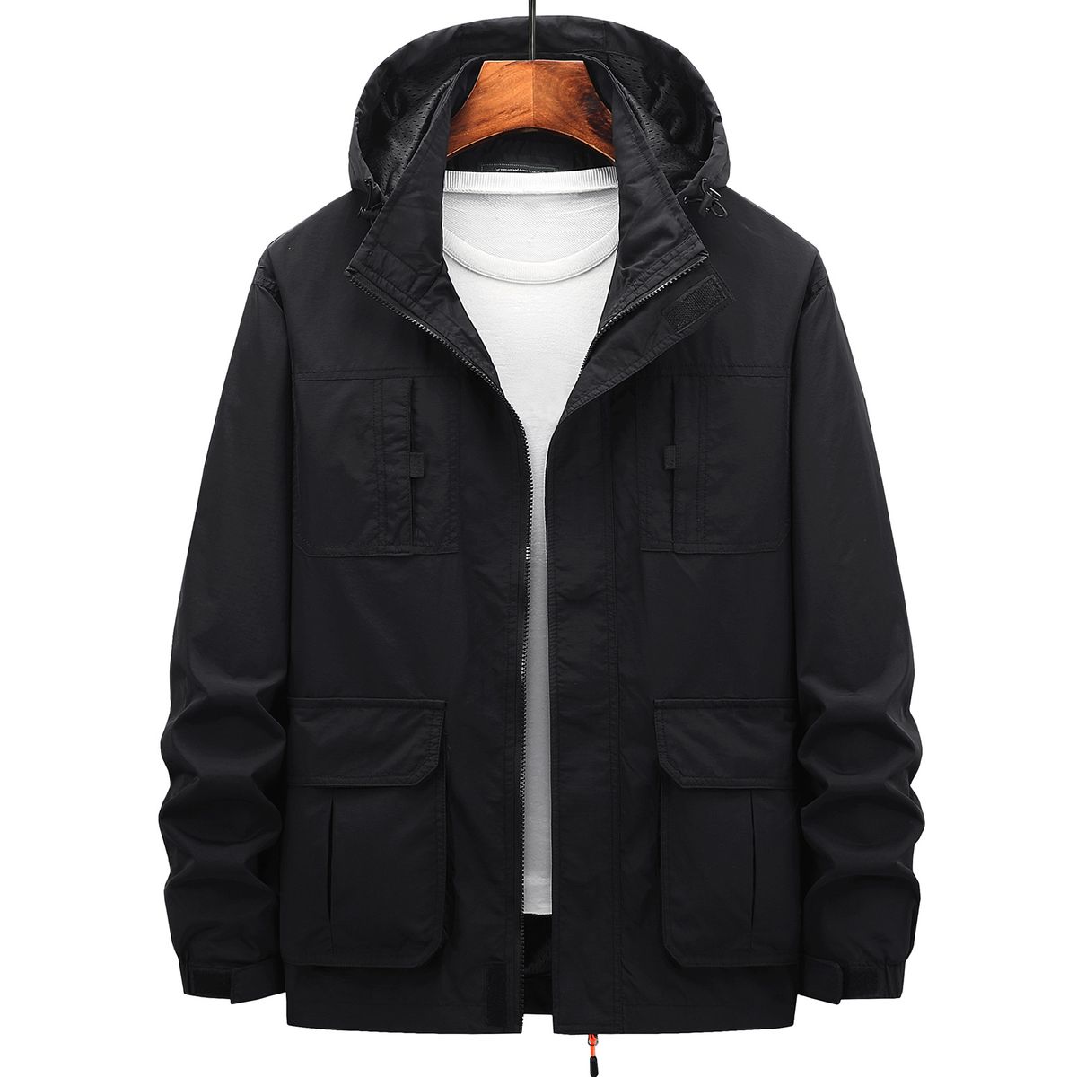 Spring And Autumn Men's Jacket Casual Stand-Up Collar Loose Jacket Multi-Pocket Removable Hat Outdoor Jacket_viptrois.com